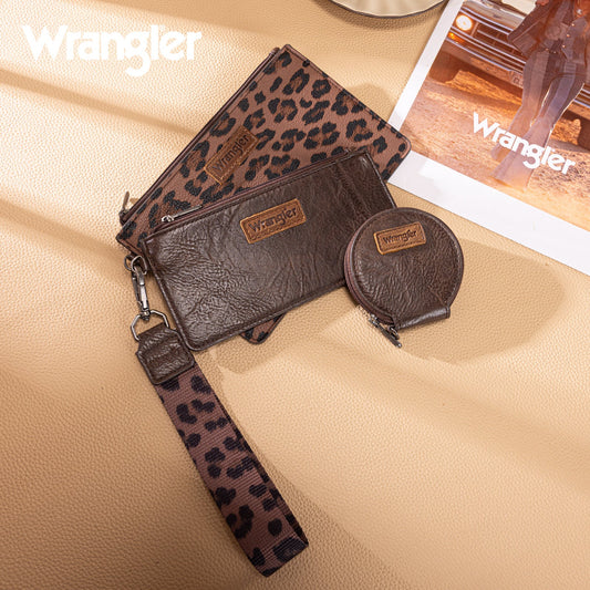 Wrangler Leopard Print Dual Pouch Wristlet with Zipper Round Case
