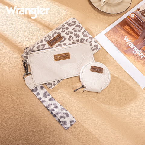 Wrangler Leopard Print Dual Pouch Wristlet with Zipper Round Case