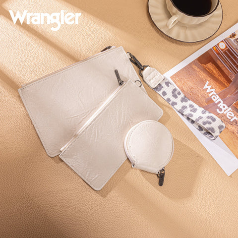 Wrangler Leopard Print Dual Pouch Wristlet with Zipper Round Case