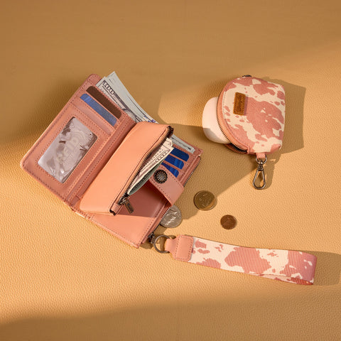 Wrangler Cow Print Wallet & Coin Pouch Wristlet Set