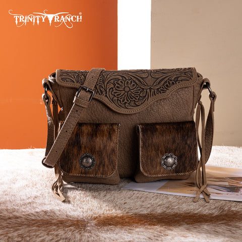 Trinity Ranch Genuine Hair-On Cowhide Tooled Collection Crossbody
