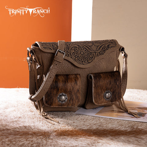 Trinity Ranch Genuine Hair-On Cowhide Tooled Collection Crossbody