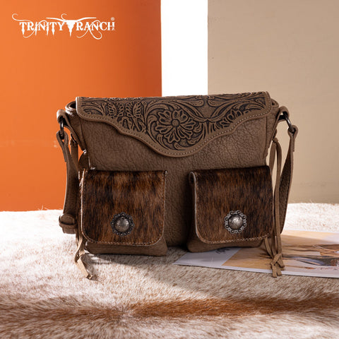 Trinity Ranch Genuine Hair-On Cowhide Tooled Collection Crossbody