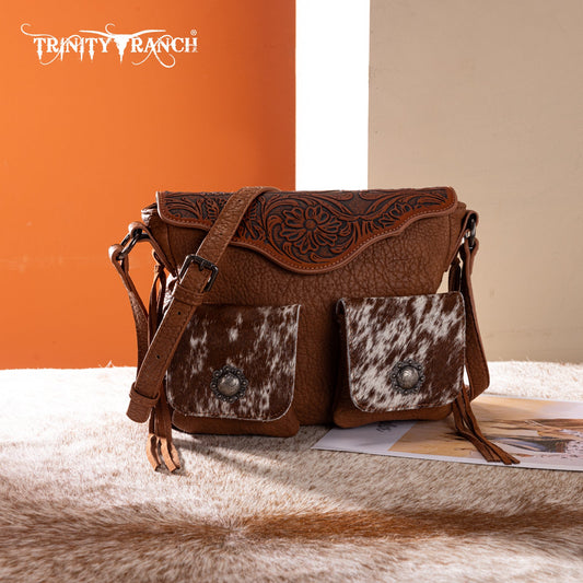 Trinity Ranch Genuine Hair-On Cowhide Tooled Collection Crossbody