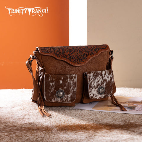 Trinity Ranch Genuine Hair-On Cowhide Tooled Collection Crossbody