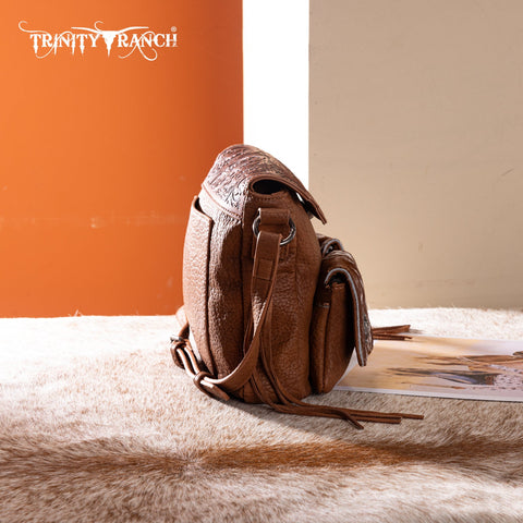Trinity Ranch Genuine Hair-On Cowhide Tooled Collection Crossbody