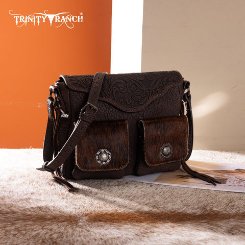 Trinity Ranch Genuine Hair-On Cowhide Tooled Collection Crossbody