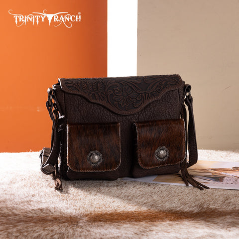 Trinity Ranch Genuine Hair-On Cowhide Tooled Collection Crossbody