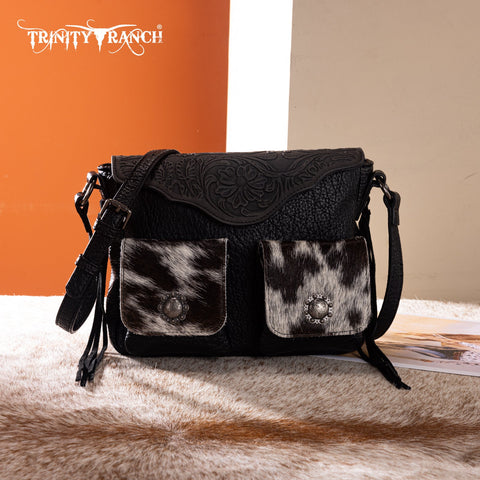 Trinity Ranch Genuine Hair-On Cowhide Tooled Collection Crossbody