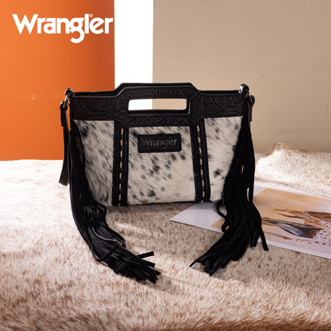 Wrangler Genuine Cowhide Top Handle Fringe Crossbody
