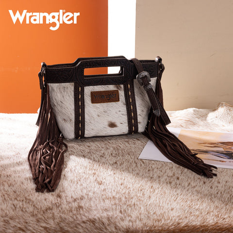Wrangler Genuine Cowhide Top Handle Fringe Crossbody