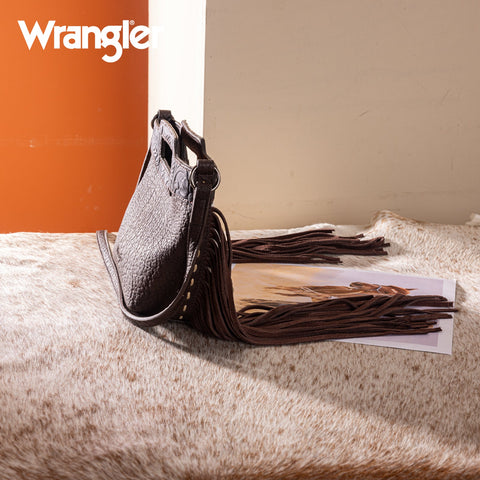 Wrangler Genuine Cowhide Top Handle Fringe Crossbody