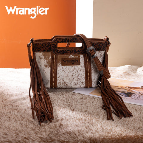 Wrangler Genuine Cowhide Top Handle Fringe Crossbody