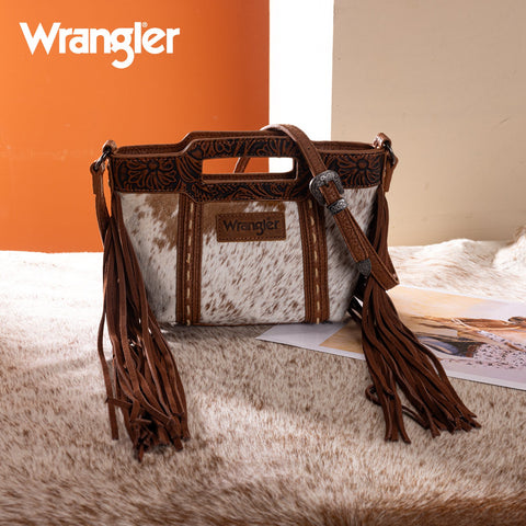 Wrangler Genuine Cowhide Top Handle Fringe Crossbody