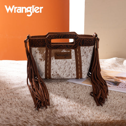 Wrangler Genuine Cowhide Top Handle Fringe Crossbody