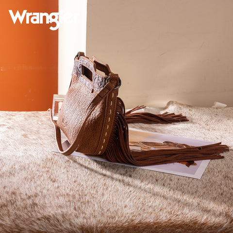 Wrangler Genuine Cowhide Top Handle Fringe Crossbody