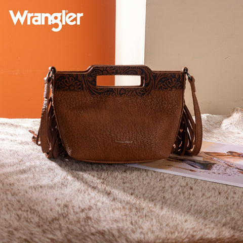 Wrangler Genuine Cowhide Top Handle Fringe Crossbody