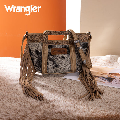Wrangler Genuine Cowhide Top Handle Fringe Crossbody
