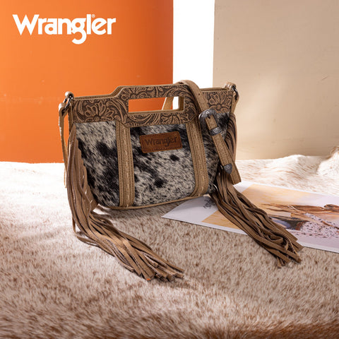 Wrangler Genuine Cowhide Top Handle Fringe Crossbody