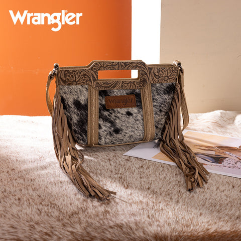 Wrangler Genuine Cowhide Top Handle Fringe Crossbody