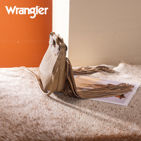 Wrangler Genuine Cowhide Top Handle Fringe Crossbody