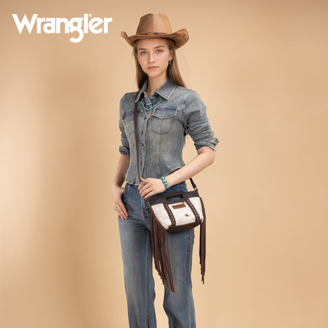 Wrangler Genuine Cowhide Top Handle Fringe Crossbody