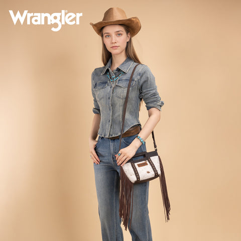 Wrangler Genuine Cowhide Top Handle Fringe Crossbody