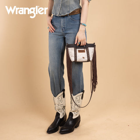Wrangler Genuine Cowhide Top Handle Fringe Crossbody