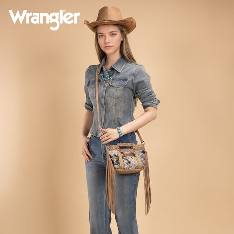 Wrangler Genuine Cowhide Top Handle Fringe Crossbody