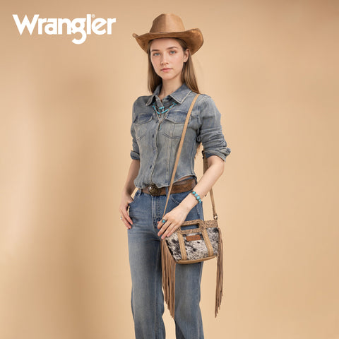 Wrangler Genuine Cowhide Top Handle Fringe Crossbody