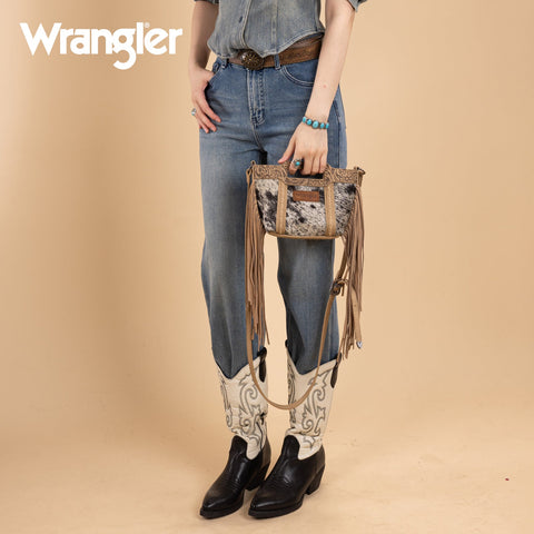 Wrangler Genuine Cowhide Top Handle Fringe Crossbody