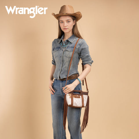 Wrangler Genuine Cowhide Top Handle Fringe Crossbody