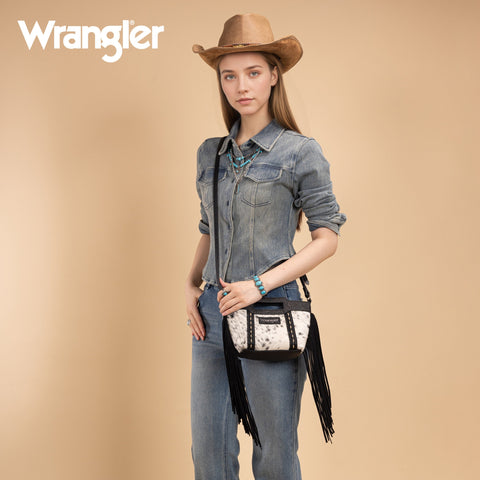 Wrangler Genuine Cowhide Top Handle Fringe Crossbody