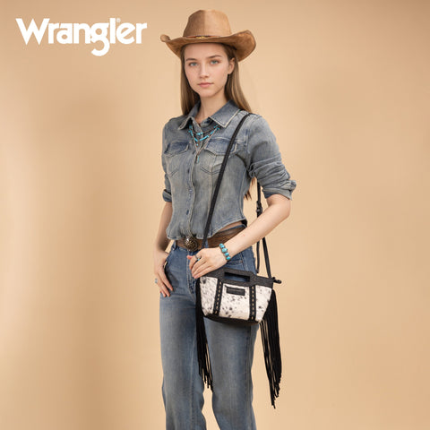 Wrangler Genuine Cowhide Top Handle Fringe Crossbody
