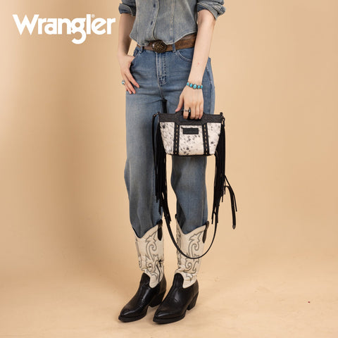 Wrangler Genuine Cowhide Top Handle Fringe Crossbody