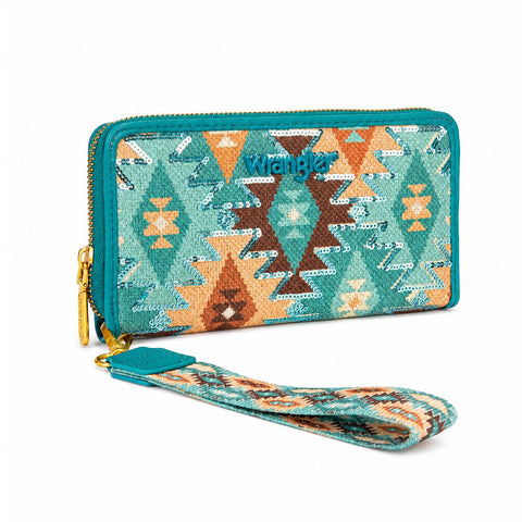 Wrangler Purse for Women Western Aztec Wallet with Sequin Detail Sparkly Underarm Purse