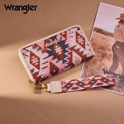 Wrangler Purse for Women Western Aztec Wallet with Sequin Detail Sparkly Underarm Purse