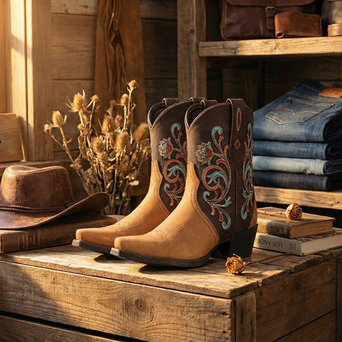 Montana West Women's Western Embroidered Cowgirl Boots - Full Grain Leather, Snip Toe