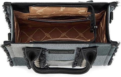 Wrangler Tote Bag for Women Canvas Woven Top Handle Handbags with Guitar Strap Retro Purse Boho Shoulder Bag