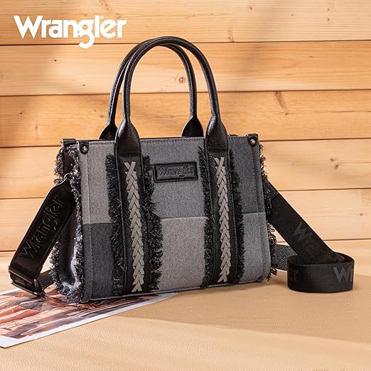 Wrangler Tote Bag for Women Canvas Woven Top Handle Handbags with Guitar Strap Retro Purse Boho Shoulder Bag