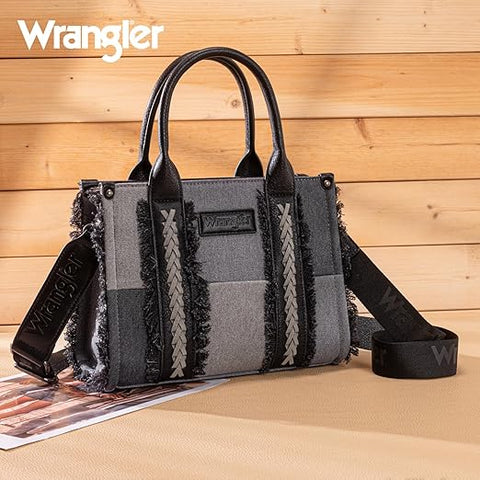 Wrangler Tote Bag for Women Canvas Woven Top Handle Handbags with Guitar Strap Retro Purse Boho Shoulder Bag