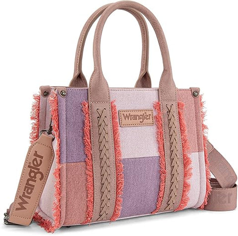 Wrangler Tote Bag for Women Canvas Woven Top Handle Handbags with Guitar Strap Retro Purse Boho Shoulder Bag