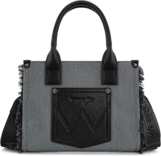 Wrangler Tote Bag for Women Canvas Woven Top Handle Handbags with Guitar Strap Retro Purse Boho Shoulder Bag