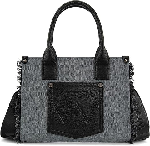 Wrangler Tote Bag for Women Canvas Woven Top Handle Handbags with Guitar Strap Retro Purse Boho Shoulder Bag