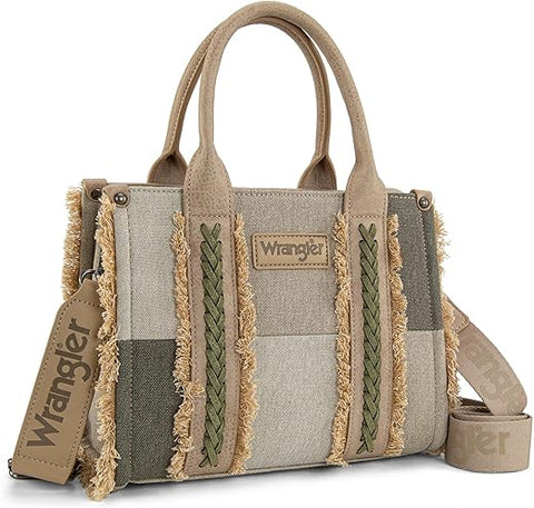Wrangler Tote Bag for Women Canvas Woven Top Handle Handbags with Guitar Strap Retro Purse Boho Shoulder Bag