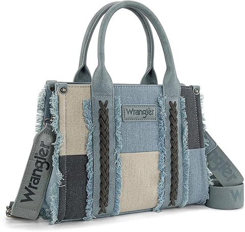 Wrangler Tote Bag for Women Canvas Woven Top Handle Handbags with Guitar Strap Retro Purse Boho Shoulder Bag