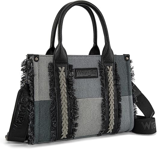 Wrangler Tote Bag for Women Canvas Woven Top Handle Handbags with Guitar Strap Retro Purse Boho Shoulder Bag