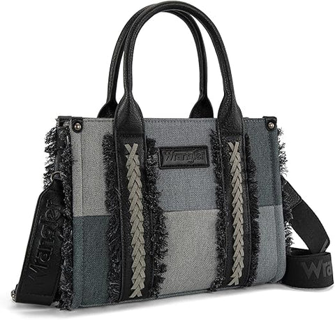 Wrangler Tote Bag for Women Canvas Woven Top Handle Handbags with Guitar Strap Retro Purse Boho Shoulder Bag