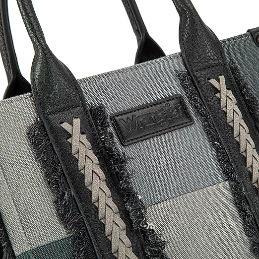 Wrangler Tote Bag for Women Canvas Woven Top Handle Handbags with Guitar Strap Retro Purse Boho Shoulder Bag