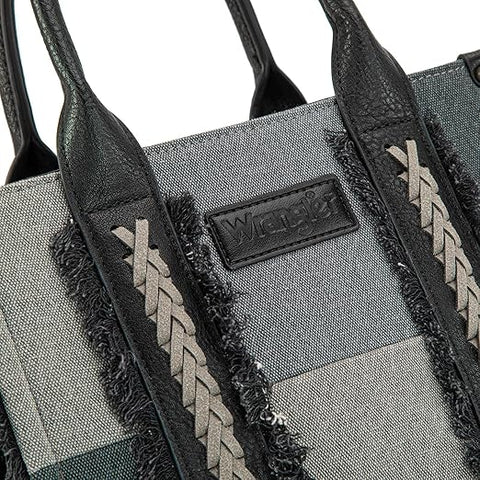 Wrangler Tote Bag for Women Canvas Woven Top Handle Handbags with Guitar Strap Retro Purse Boho Shoulder Bag